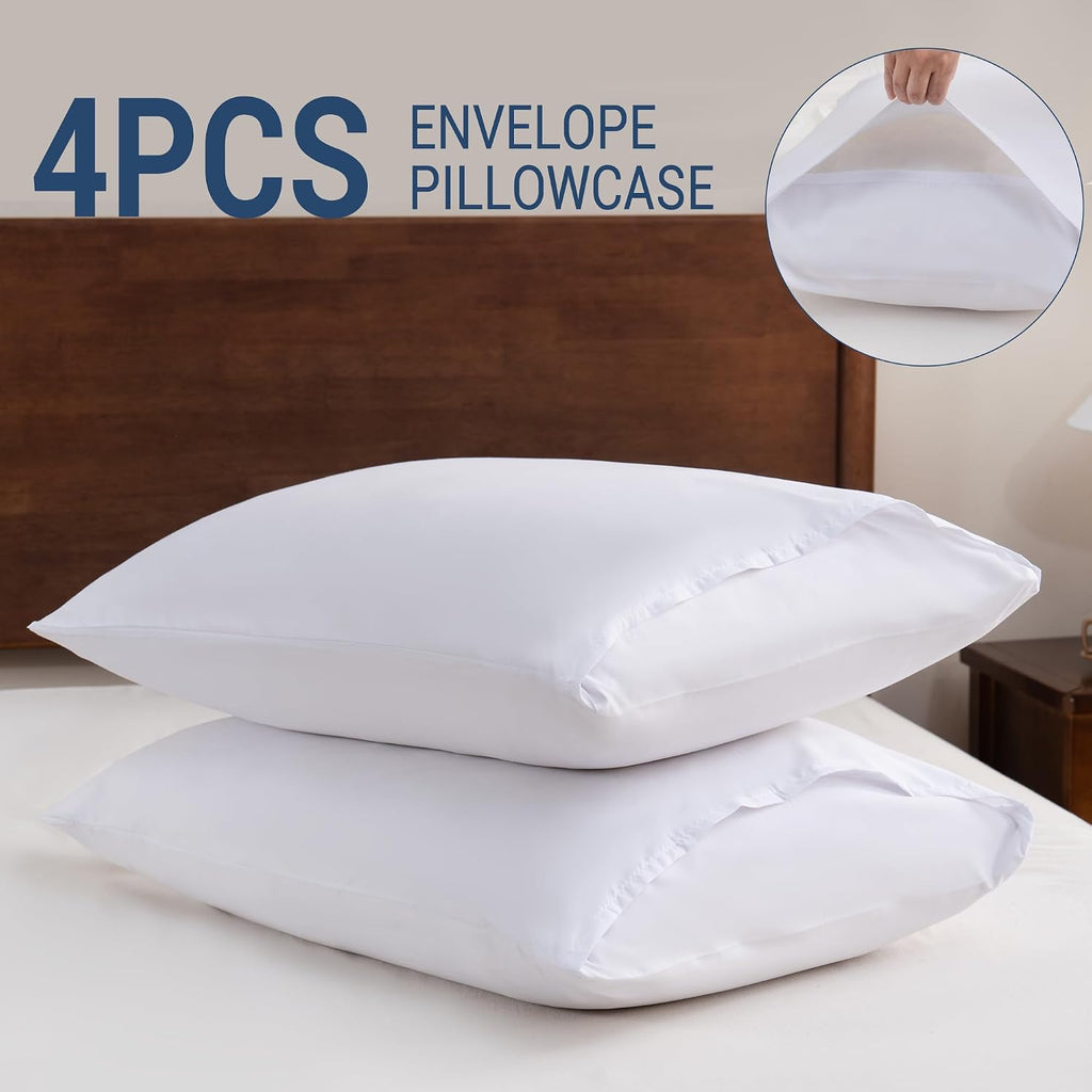 CULVE White Pillow Cases Standard 4 Pack, Microfiber Pillowcase, 20x26
