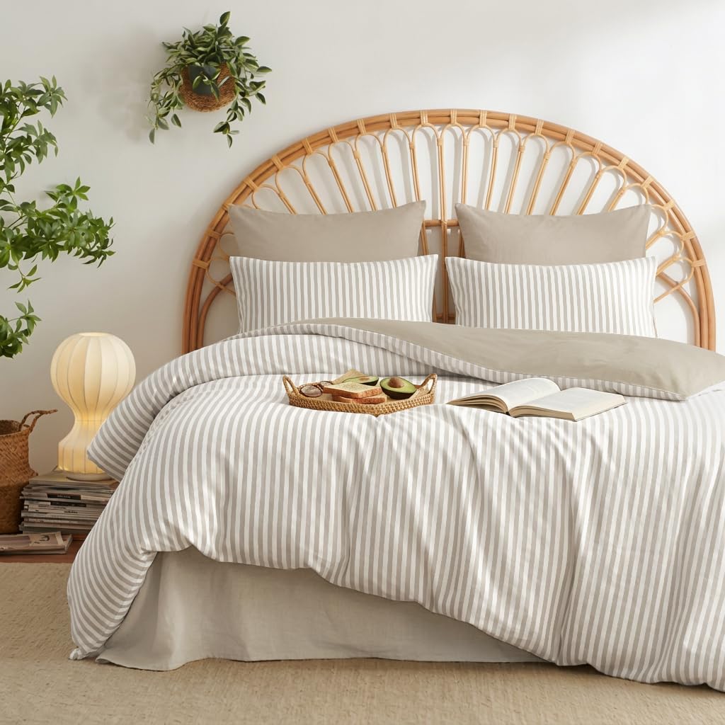 Nayoroom Gingham Duvet Cover Set Queen Brown Tan Plaid Checkered Bedding