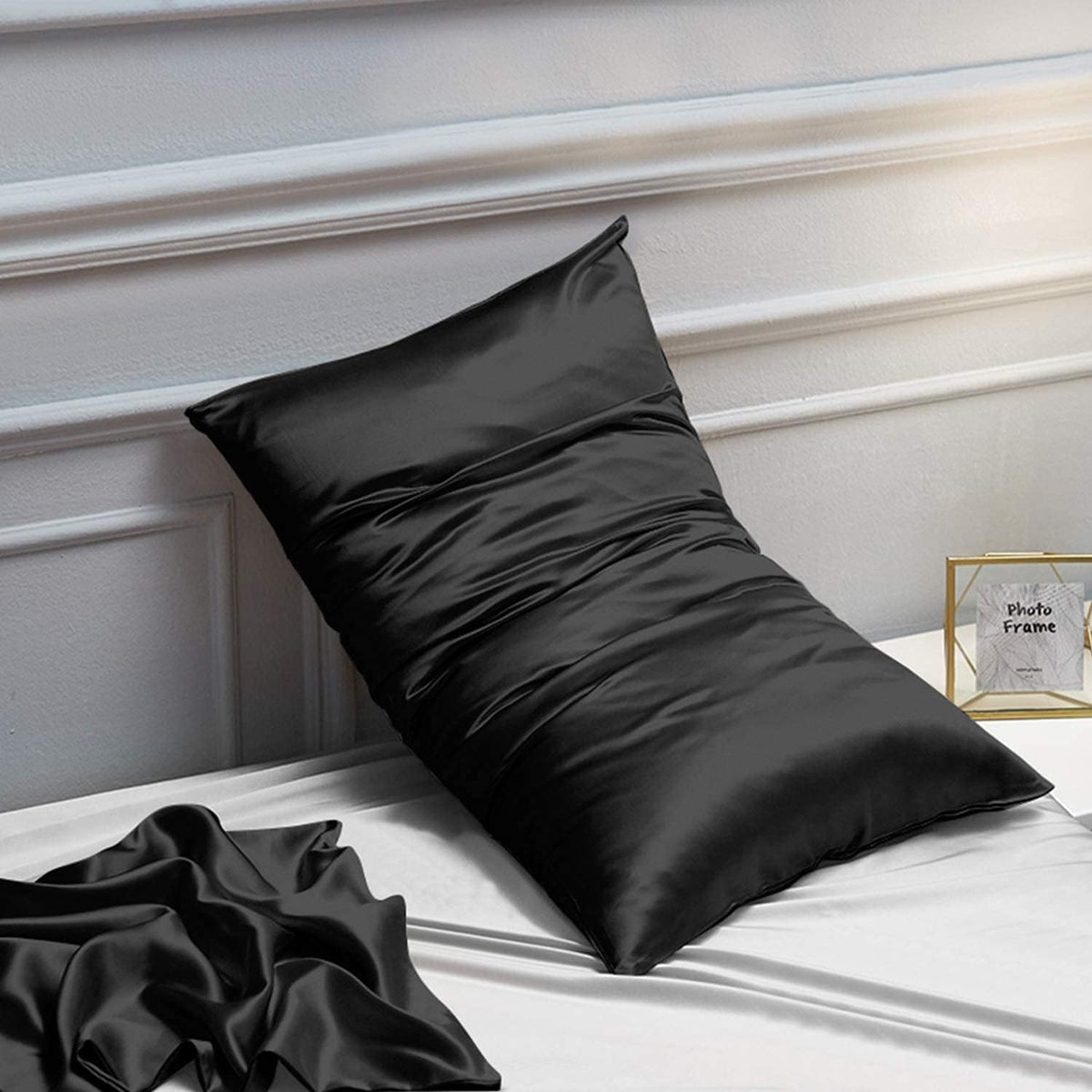 NTBAY Standard Satin Pillowcases, Set of 2, Black