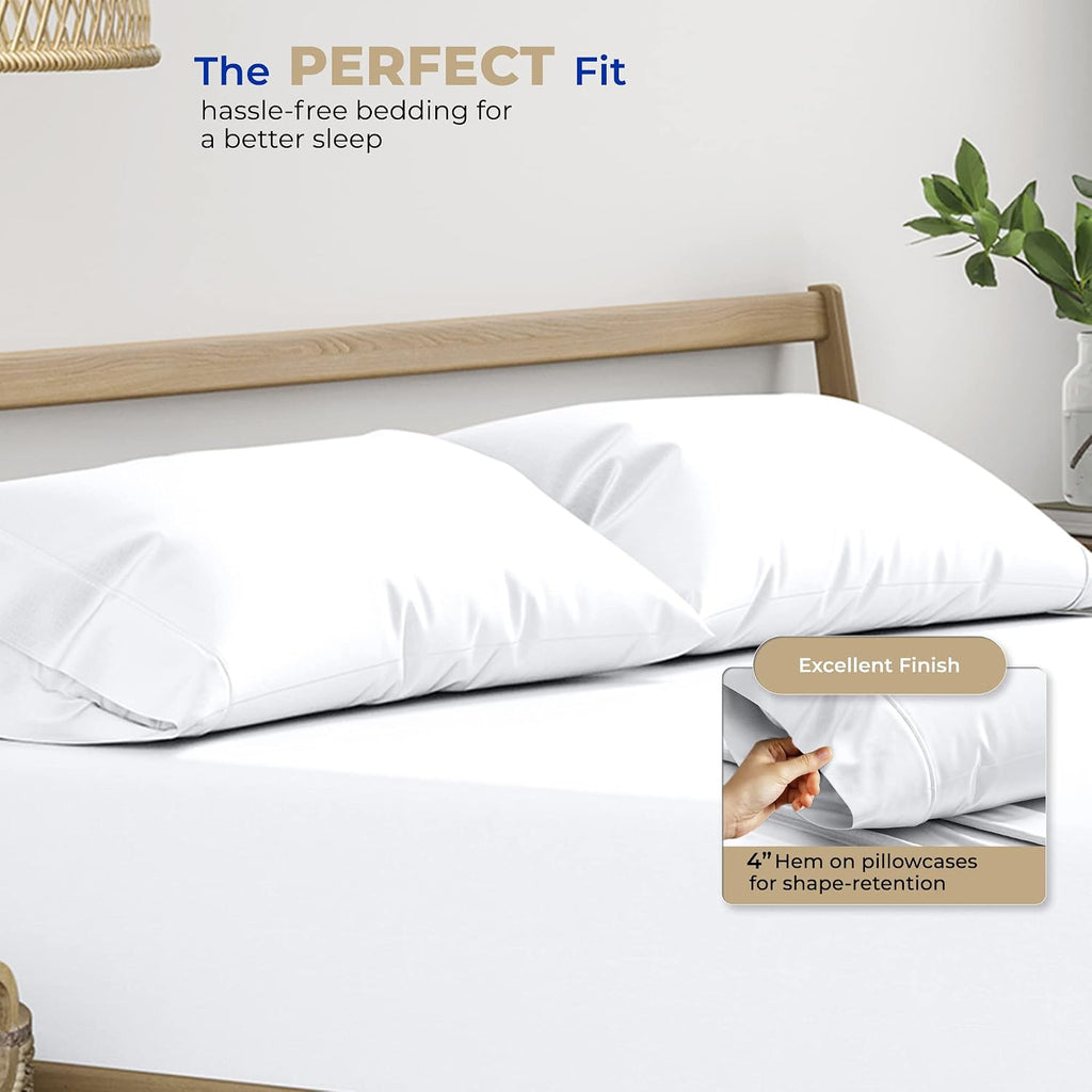 THREAD SPREAD 100% Cotton Pillow Cases Queen Size Set of 2 - Luxury 400 Thread Count Queen Pillow Cases (White), Soft Cooling Breathable Hotel Cotton Pillowcases, Fits Standard Pillows