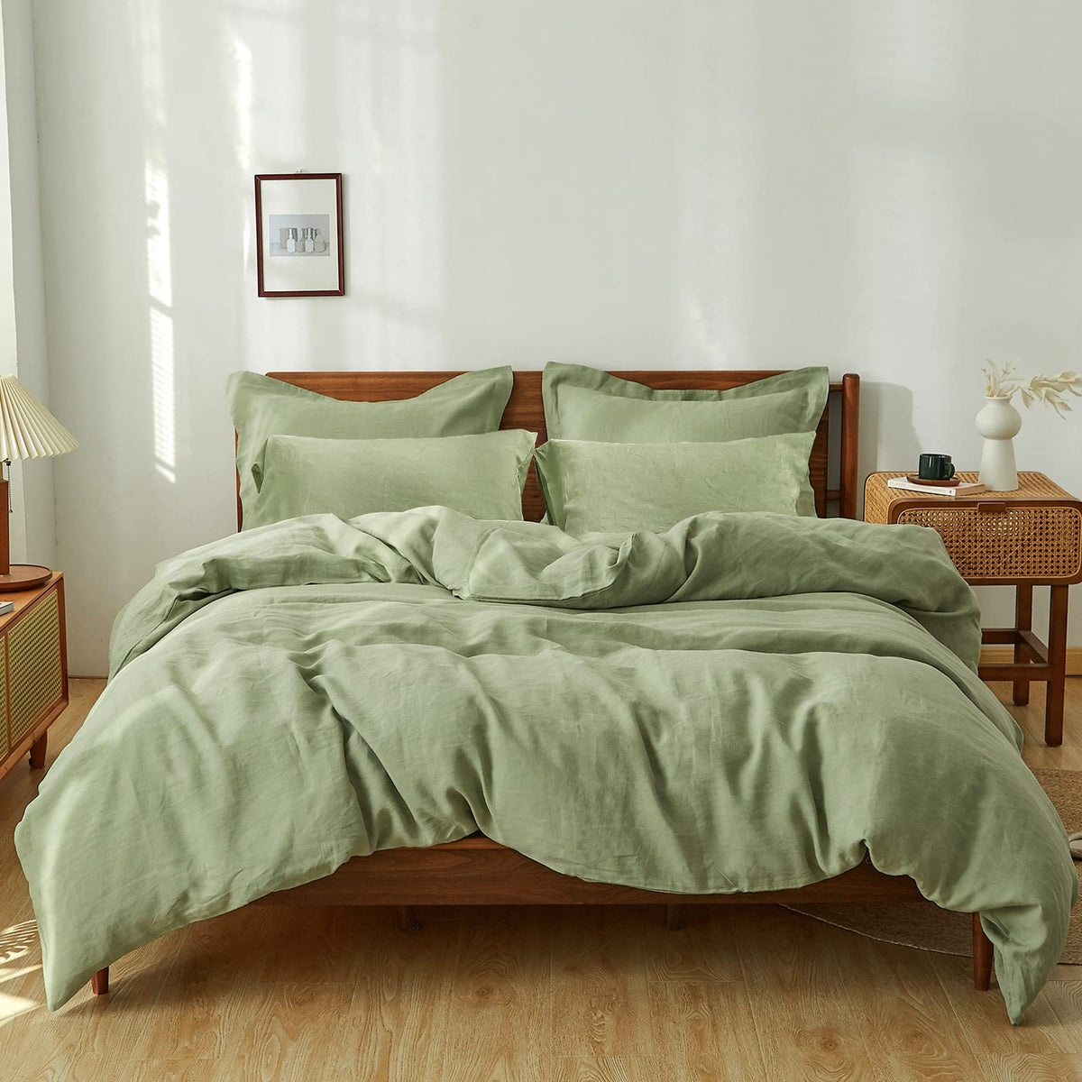Simple&Opulence 100% Linen Duvet Cover Set 3pcs Basic Style Natural French Washed Flax Solid Color Soft Breathable Farmhouse Bedding with Button Closure - Linen, King