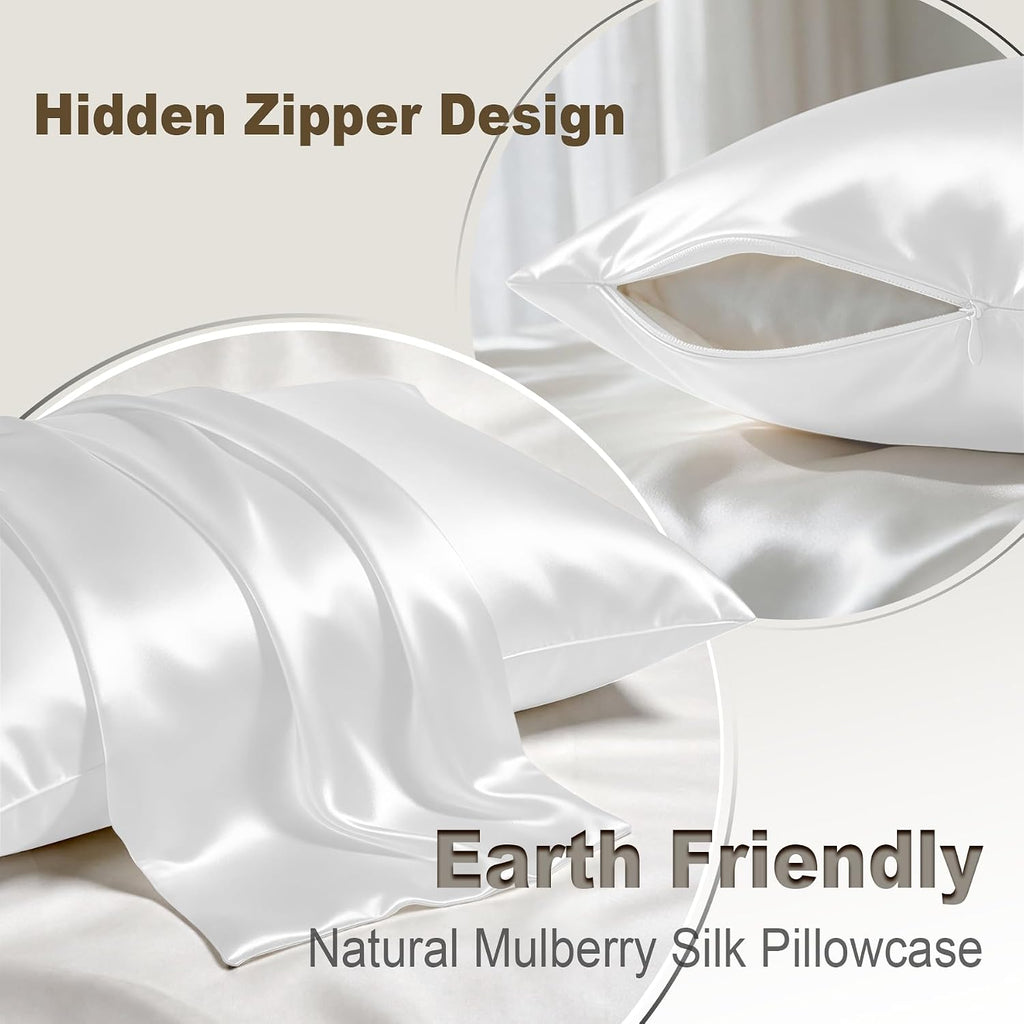 LYSHIN White Silk Pillow Cases Standard Size with Hidden Zipper