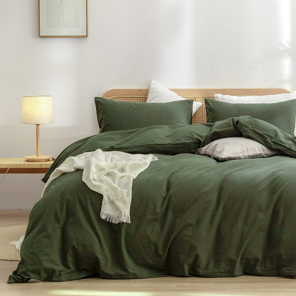 BESTOUCH Cotton Solid Duvet Cover Set Linen Feel Cornflower Blue King