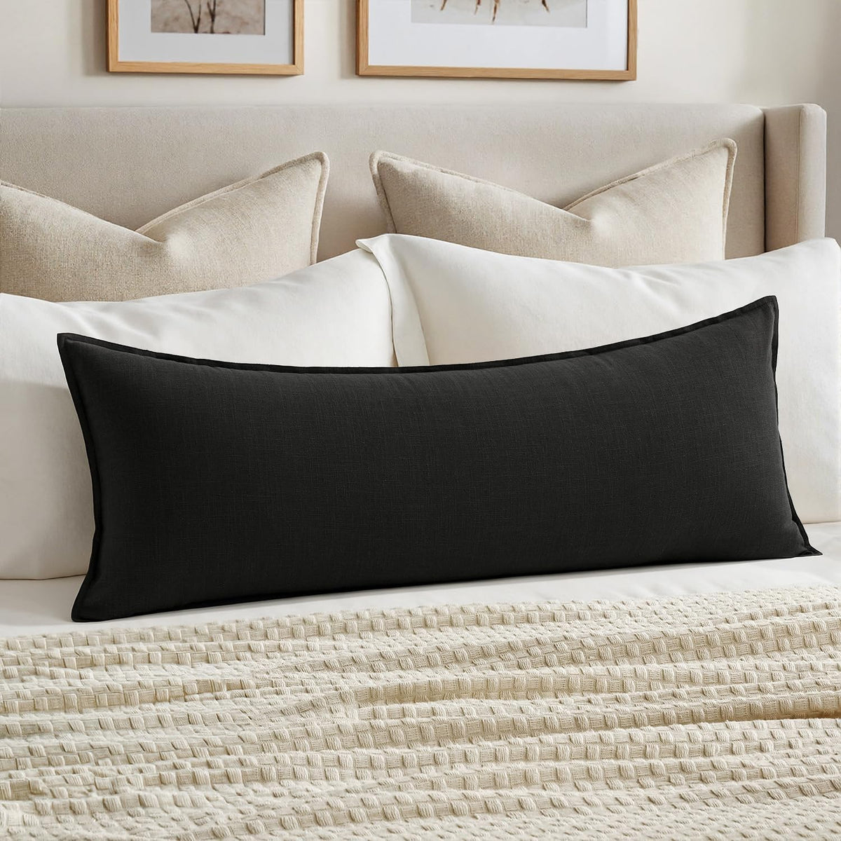 MIULEE Decorative Linen Lumbar Pillow Cover 14x36 Inch Natural Beige