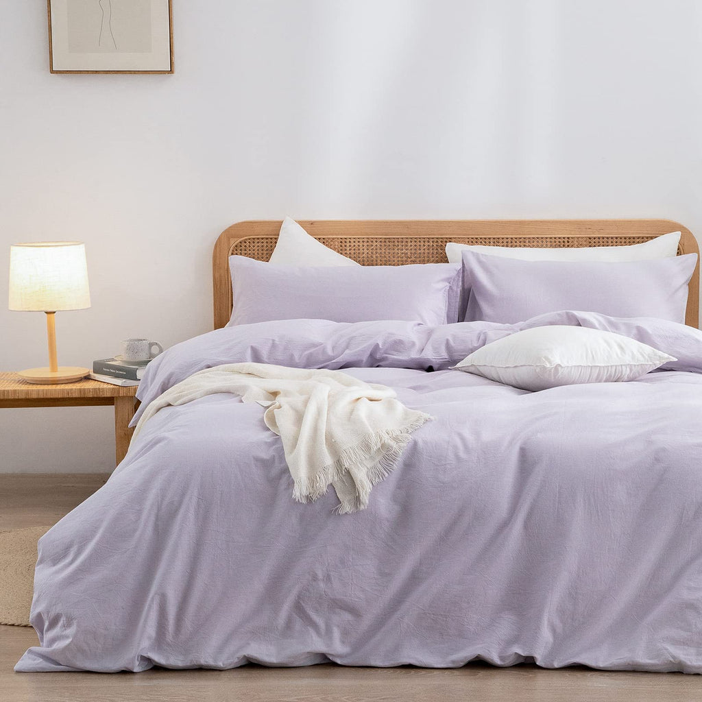 BESTOUCH Cotton Solid Duvet Cover Set Linen Feel Cornflower Blue King