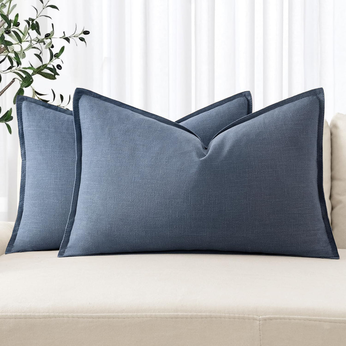 MIULEE Decorative Linen Pillow Covers 20x20 Inch Natural Beige