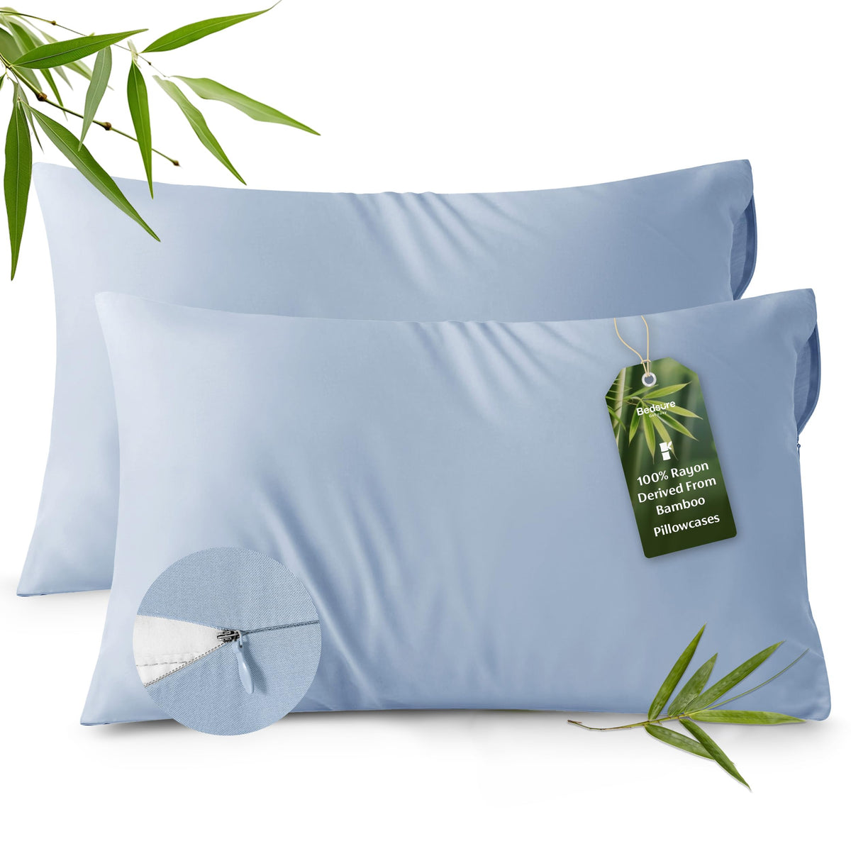 Bedsure Zipper Pillow Cases Standard Size from Rayon Derived from Bamboo