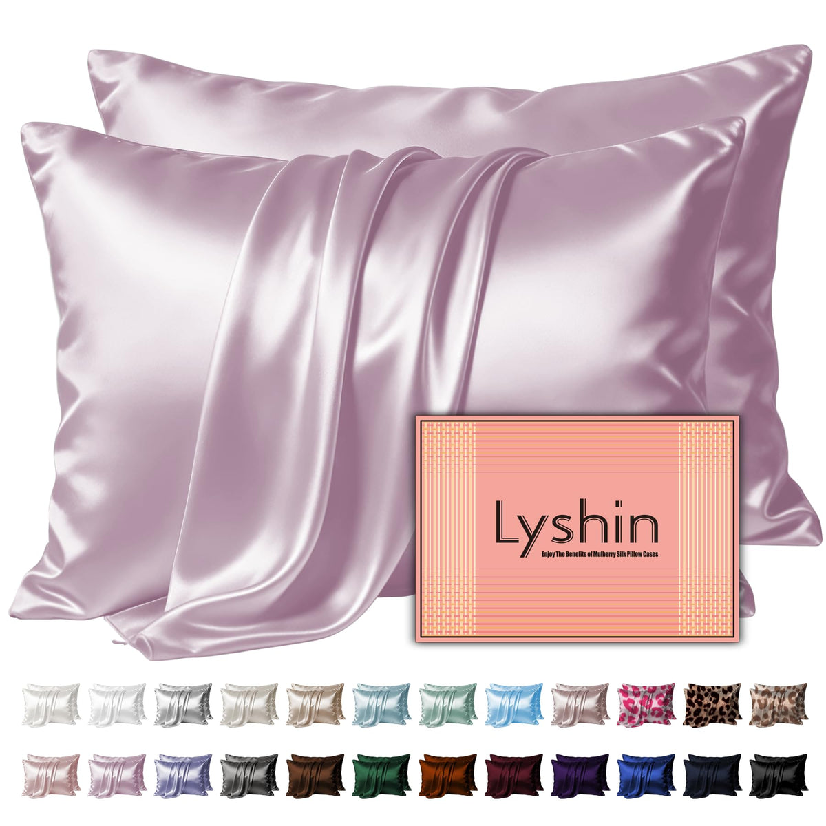 LYSHIN White Silk Pillow Cases Standard Size with Hidden Zipper