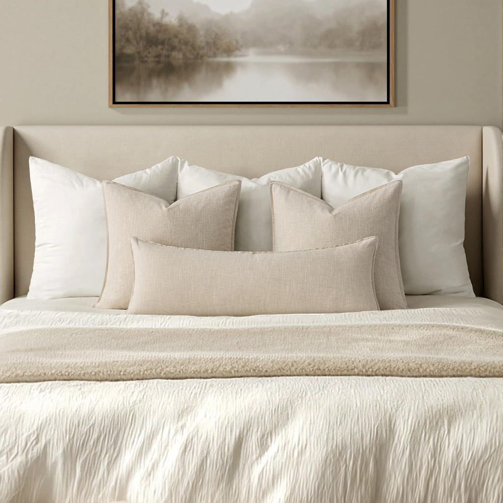 MIULEE Decorative Linen Lumbar Pillow Cover 14x36 Inch Natural Beige