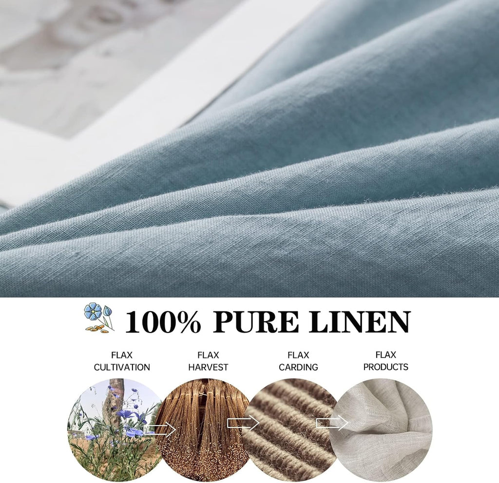 Simple&Opulence 100% Linen Duvet Cover Set, 3 Pieces Belgian Flax Breathable Bedding, King Size 104''x92'' (1 Comforter Cover+2 Pillowshams) with Tie Closure Style,Dusty Blue
