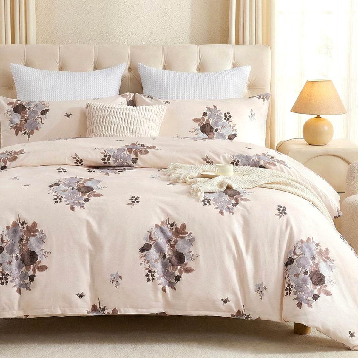 Duvet Cover Queen Size - 100% Cotton Reversible Floral Queen Duvet Cover Set with Zipper Closure, 3 Pieces Soft & Breathable Green Bedding Set for All Seasons