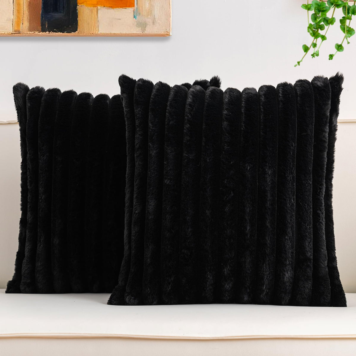 Aegero Pack of 2 Faux Fur Christmas Throw Pillow Covers 18x18 Inch, Pink
