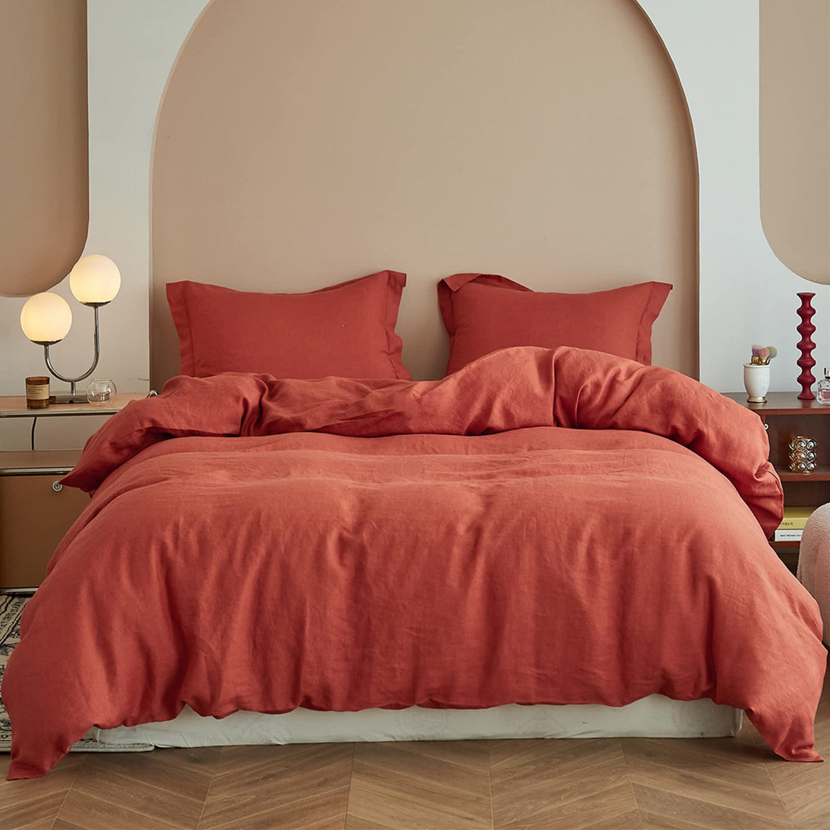 Simple&Opulence 100% Linen Duvet Cover Set 3pcs Basic Style Natural French Washed Flax Solid Color Soft Breathable Farmhouse Bedding with Button Closure - Linen, King