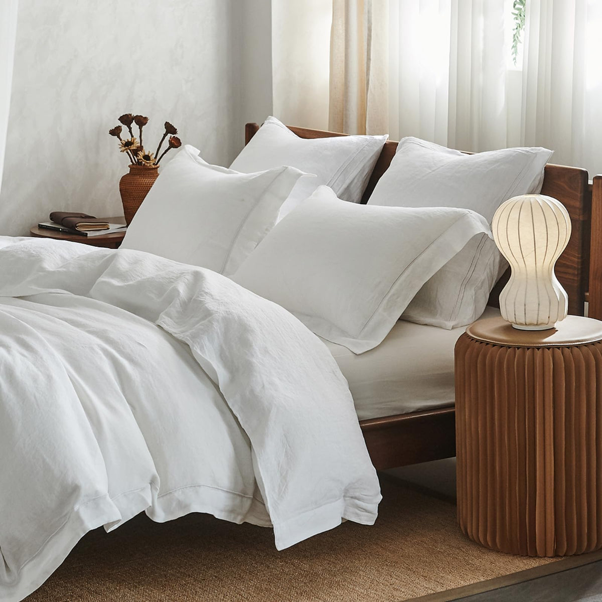 Simple&Opulence 100% French Linen Duvet Cover Set with Embroidered,3 Pcs Washed Soft Farmhouse Bedding Set with Button Closure,1 Comforter Cover and 2 Pillowshams(King,Natural Linen)