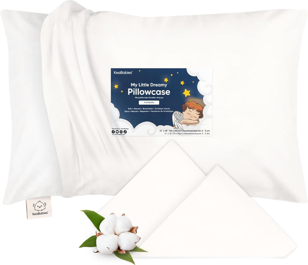 KeaBabies Toddler Pillowcase 13x18 Organic Cotton Cover, Soft White