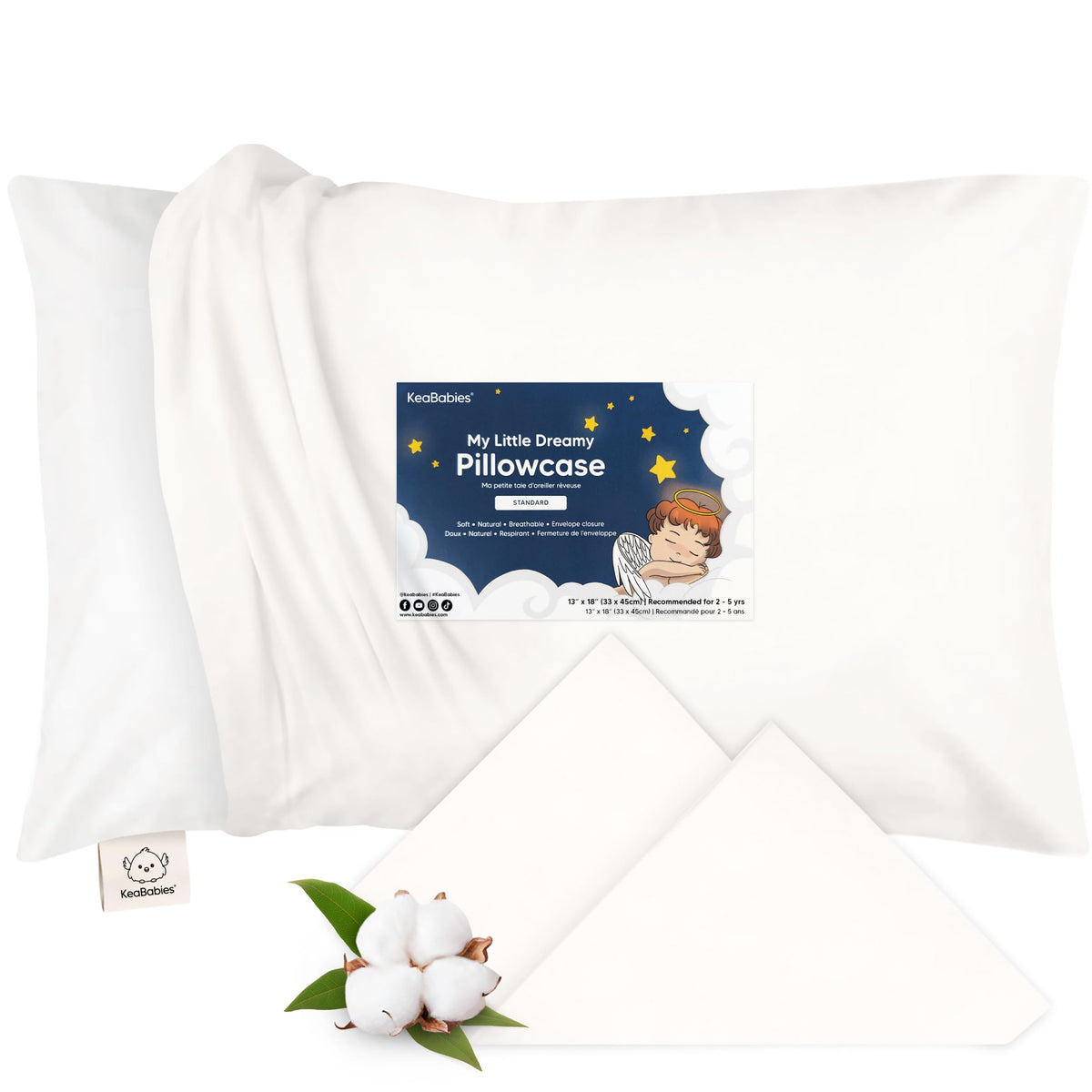 KeaBabies Toddler Pillowcase 13x18 Organic Cotton Cover, Soft White