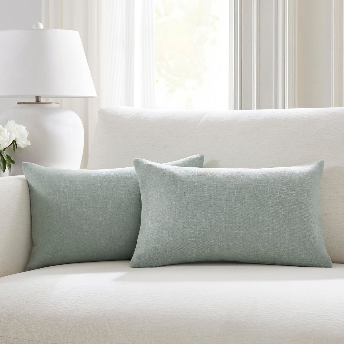 Meekio Linen Blend Throw Pillow Covers 18x18 Set of 2, Ivory