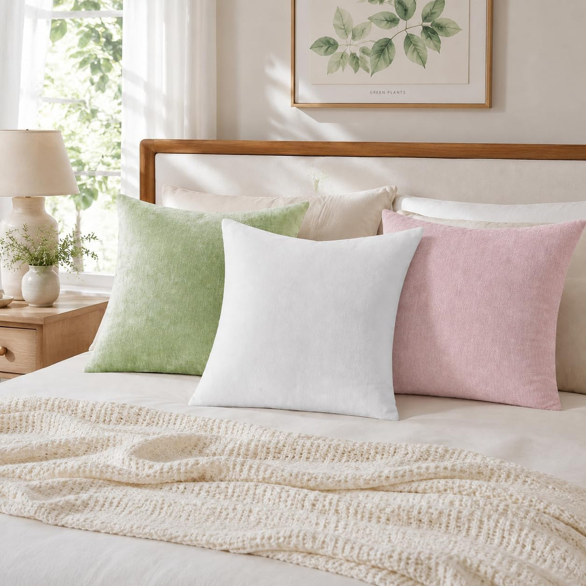 decorUhome Soft Chenille Blush Pink Throw Pillow Covers 18X18 Set of 2