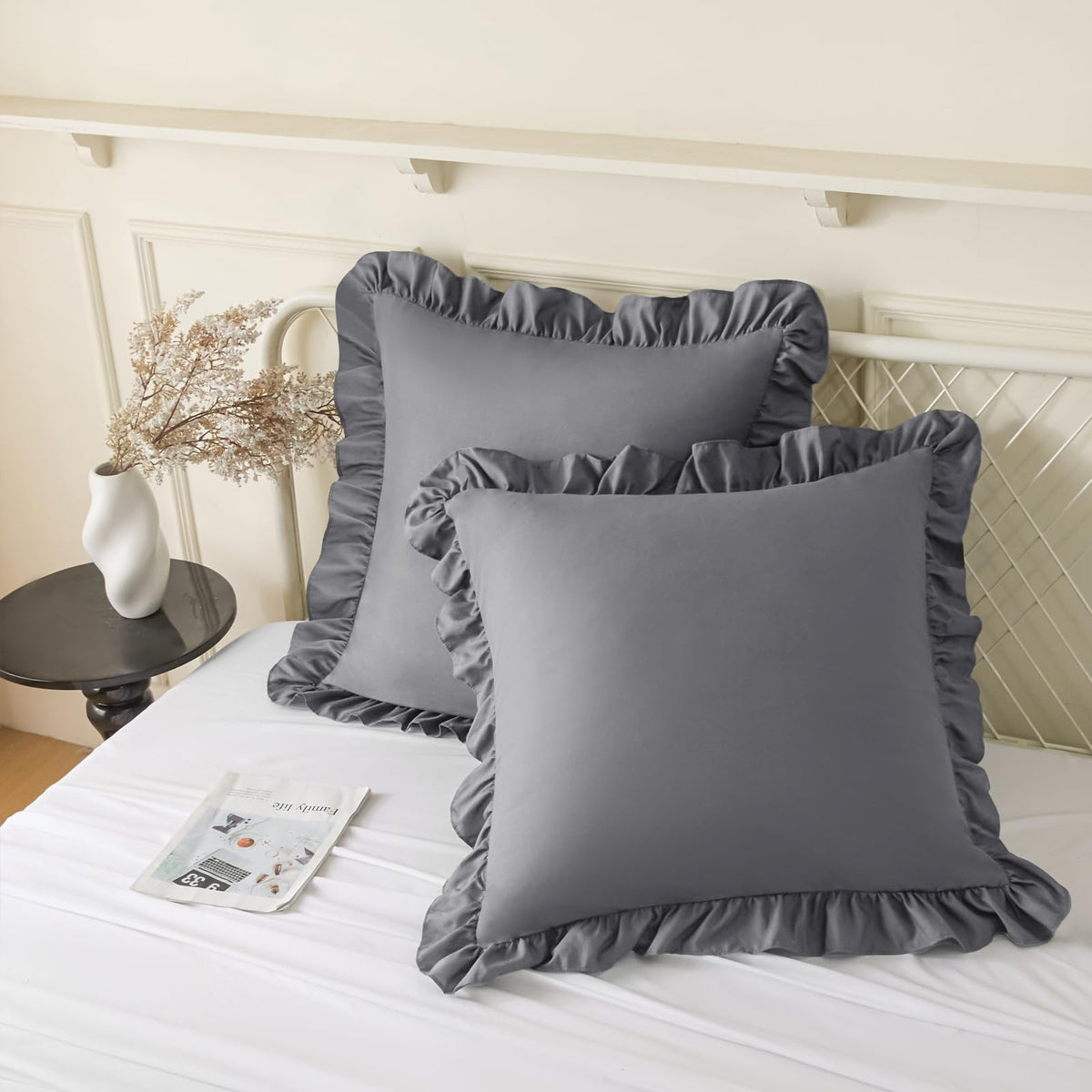 KKJIAF 2 Pack Ruffle Pillow Cases 18x18 Inches, White