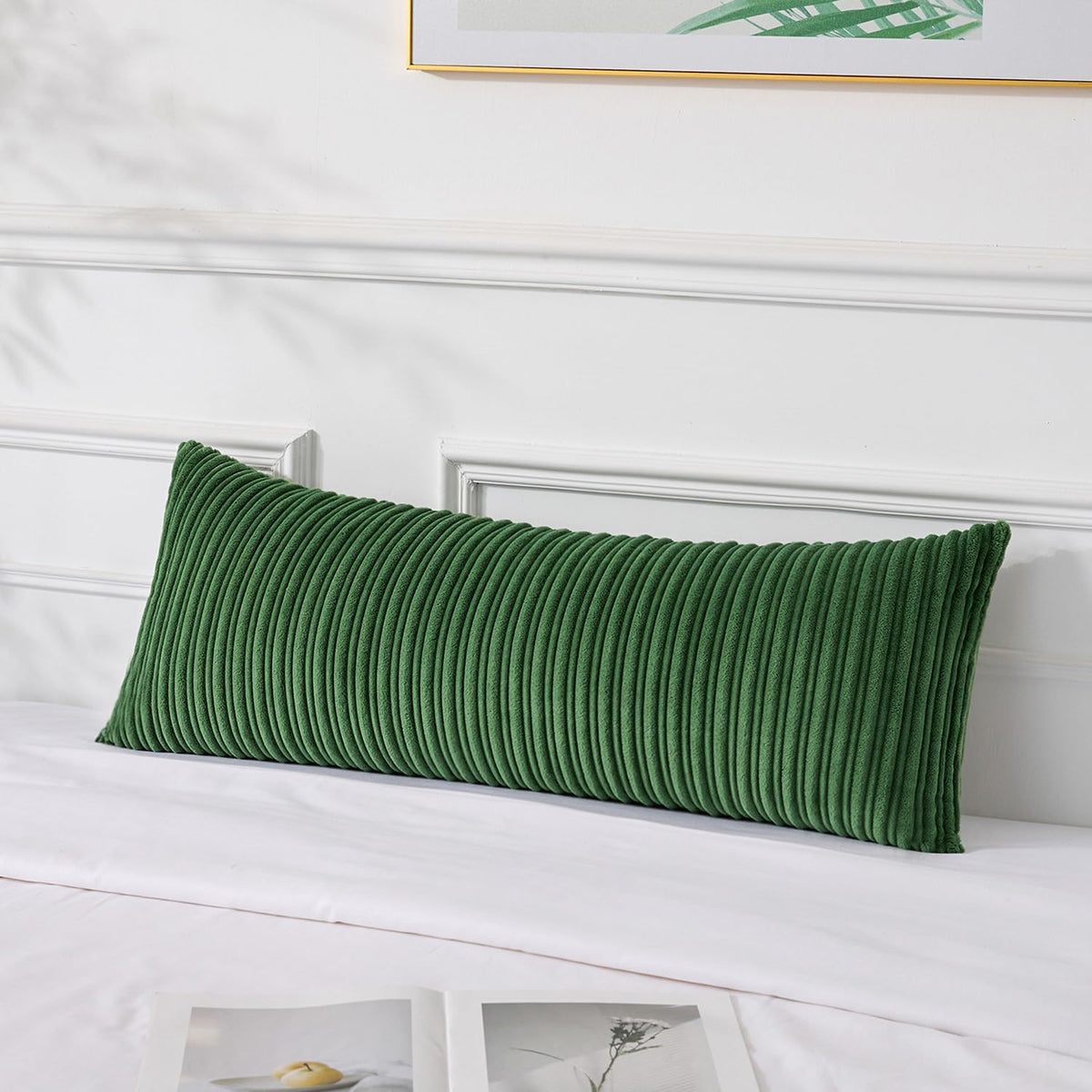 UGASA Velvet 12x20 Inch Lumbar Soft Throw Pillow Cover Boho Farmhouse Decorative Corduroy Striped Both Sides Solid Rectangular Cushion Case for Couch Bedroom Sofa Home, 1 Piece, Beige