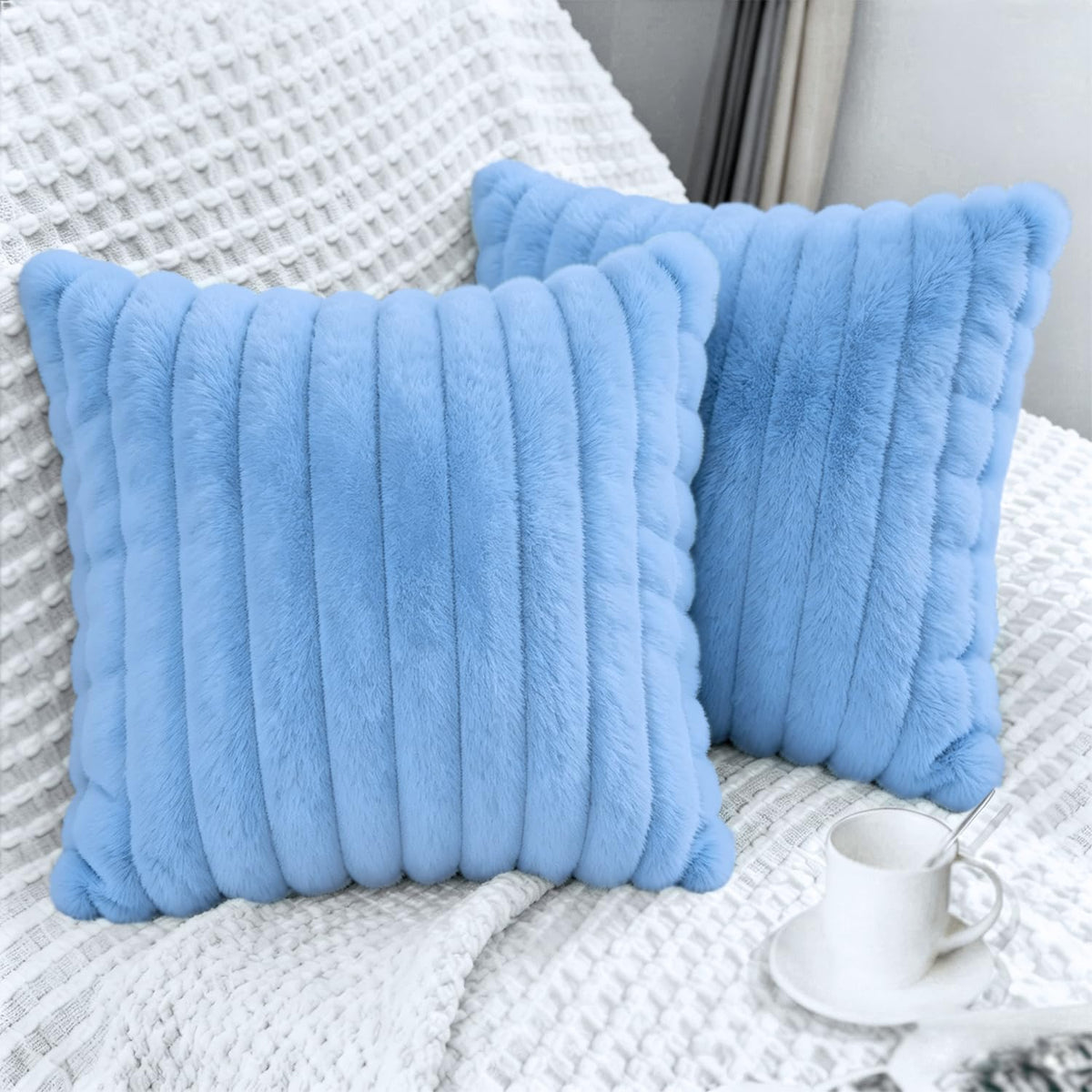 2 Pack 18x18 Pillow Cover Velvet Pillow Covers, Faux Fur Square Throw Pillow Covers for Living Room Decorations Throw Pillow Case, Throw Pillow Cover Cushion Cover for Home Sofa Bedroom Car, Grey