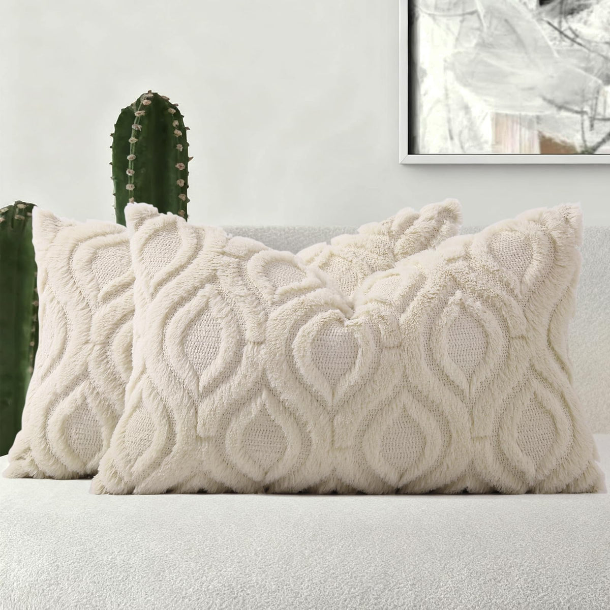 decorUhome Faux Fur Plush Soft Rust Throw Pillow Covers 18x18 Set of 2
