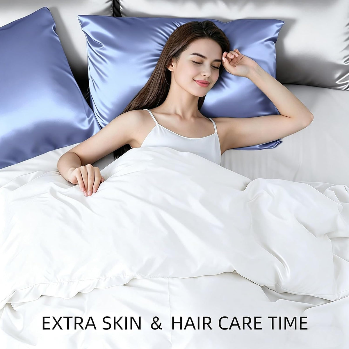 Silk Pillow Cases Mulberry Silk Pillowcases Soft Breathable Both Sided Natural Silk Pillowcase with Zipper Beauty Sleep Silk Pillow Cases 1 Pc for Gift (Standard, Cornflower Blue)
