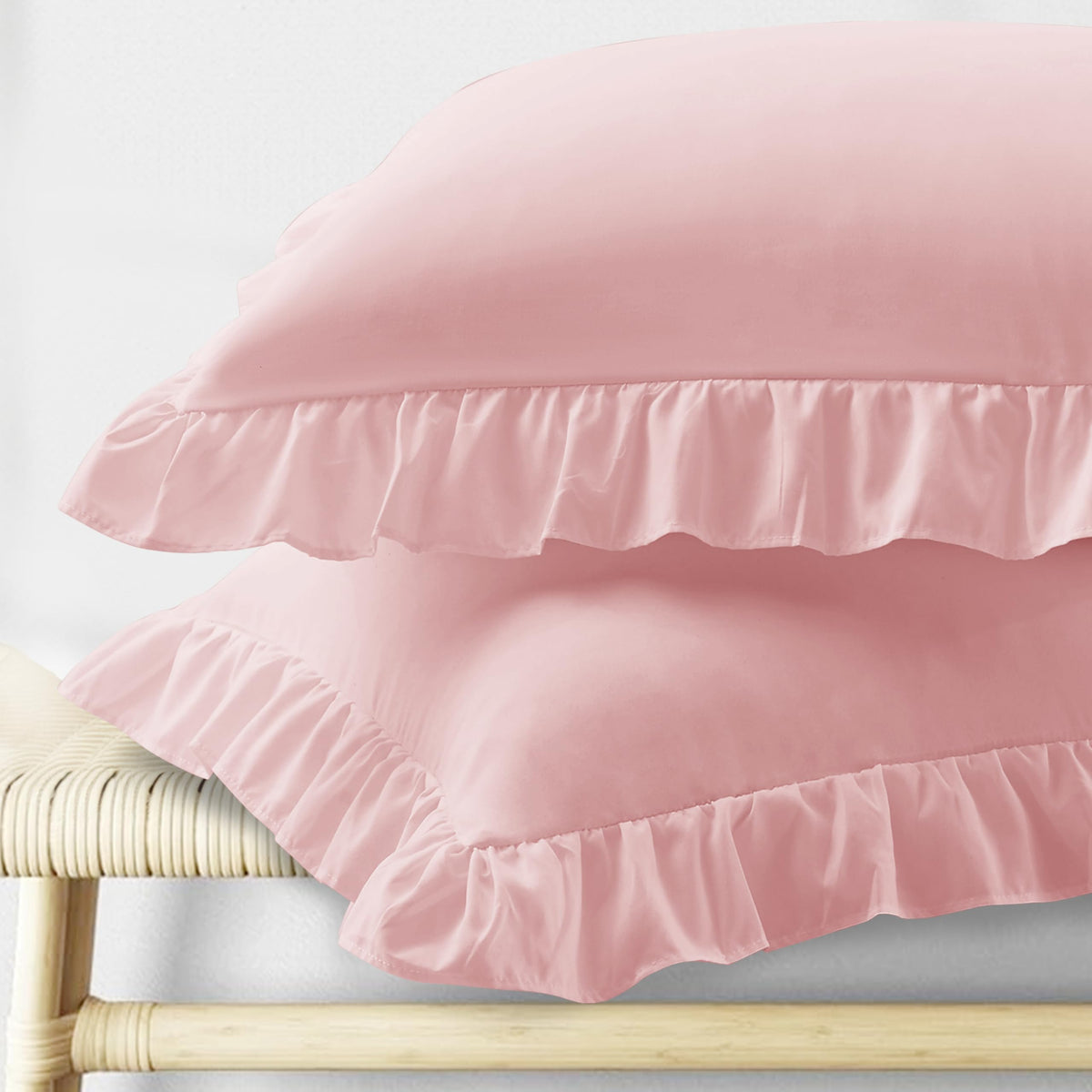 KKJIAF Ruffle Pillow Cases Standard Size Set of 2, White