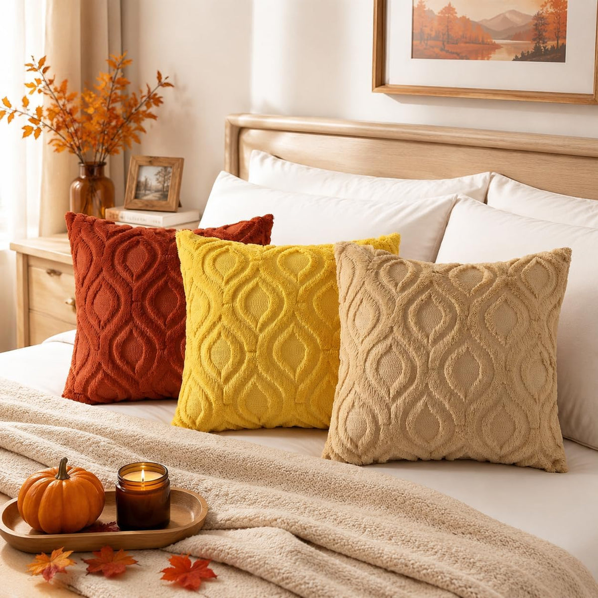 decorUhome Faux Fur Plush Soft Rust Throw Pillow Covers 18x18 Set of 2