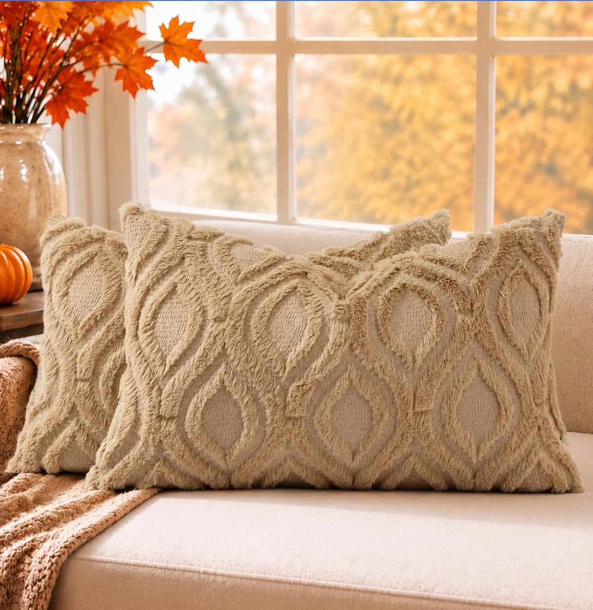 decorUhome Faux Fur Plush Soft Rust Throw Pillow Covers 18x18 Set of 2