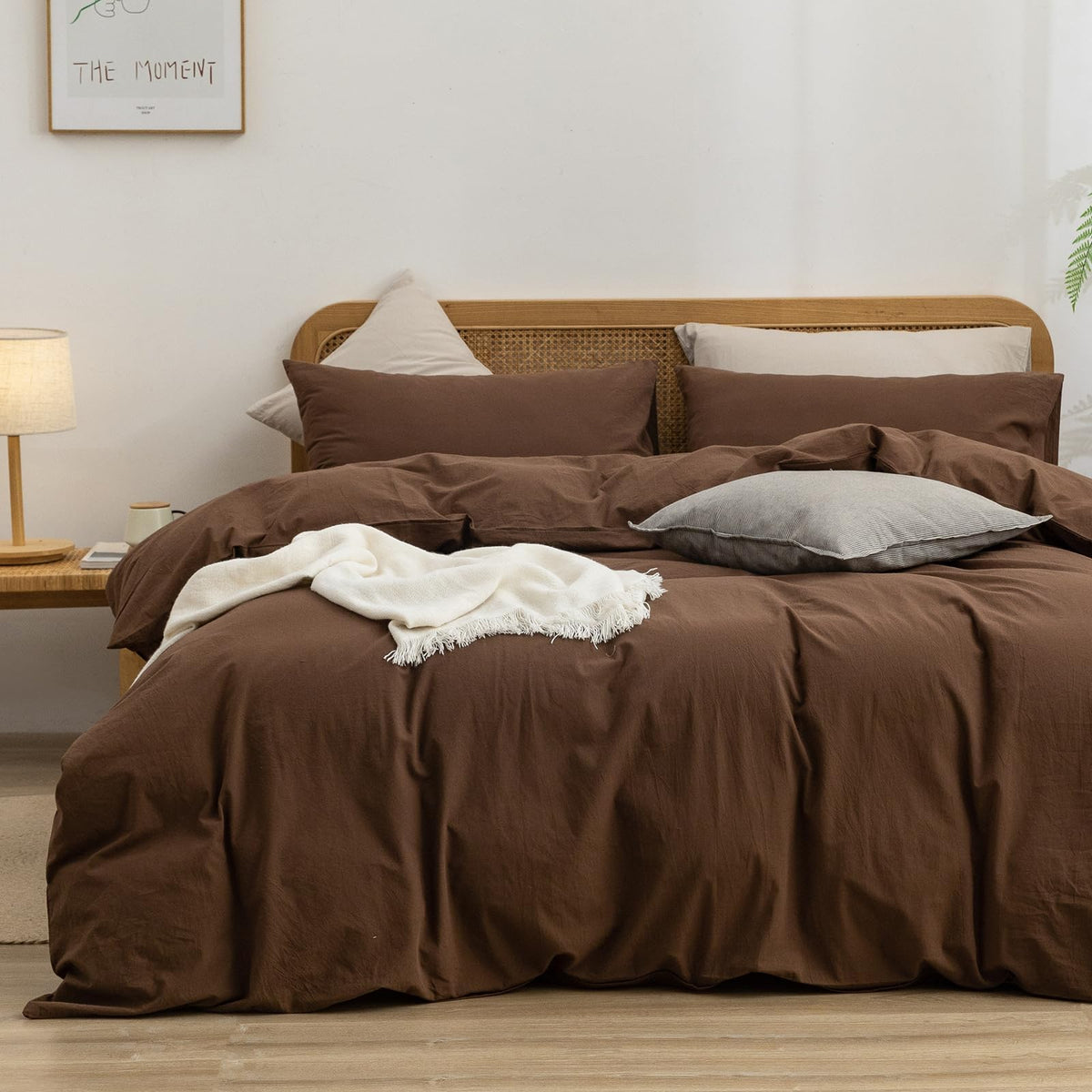 BESTOUCH Cotton Solid Duvet Cover Set Linen Feel Cornflower Blue King
