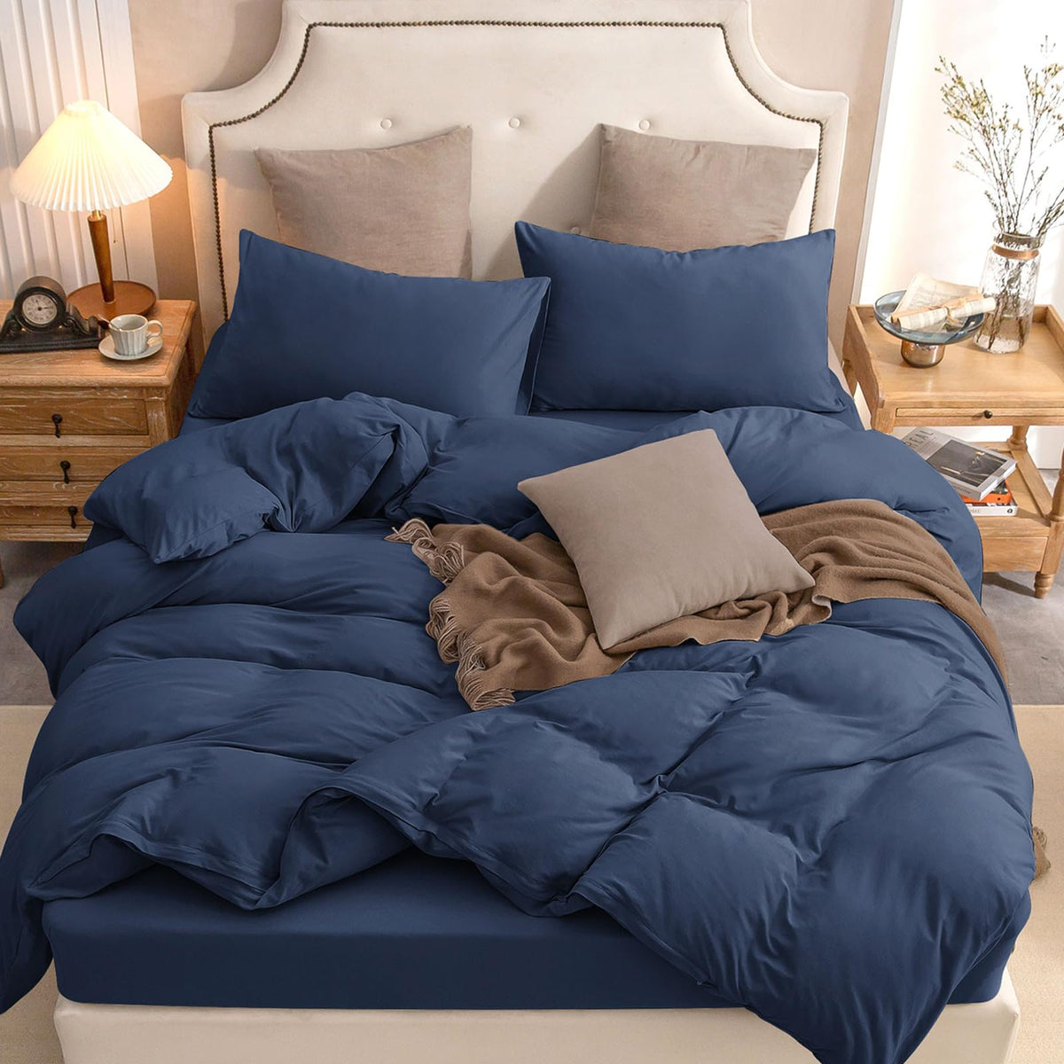 PURE ERA Jersey Knit Duvet Cover Set 100% T-Shirt Cotton Super Soft Comfy 3pc Bedding Set with Zipper Closure (Heather Beige, Queen)