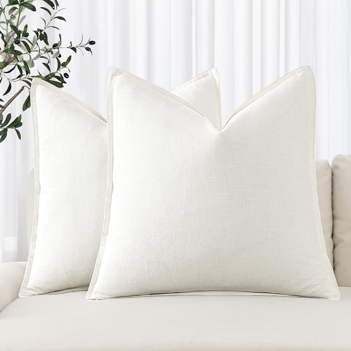 MIULEE Decorative Linen Pillow Covers 20x20 Inch Natural Beige