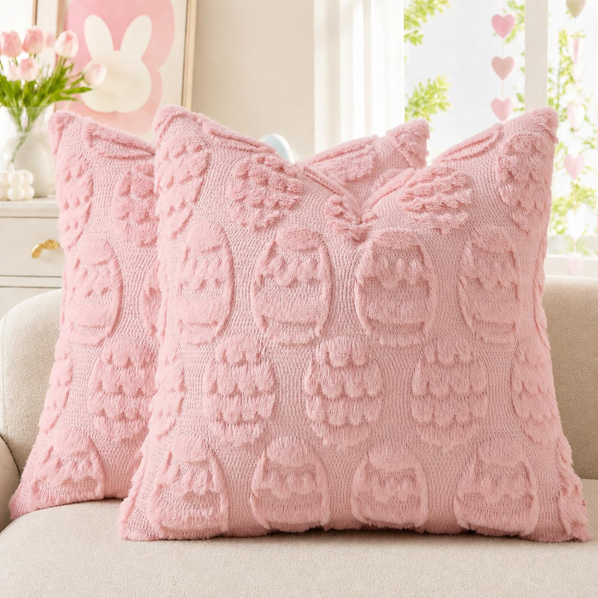 decorUhome Faux Fur Plush Soft Rust Throw Pillow Covers 18x18 Set of 2