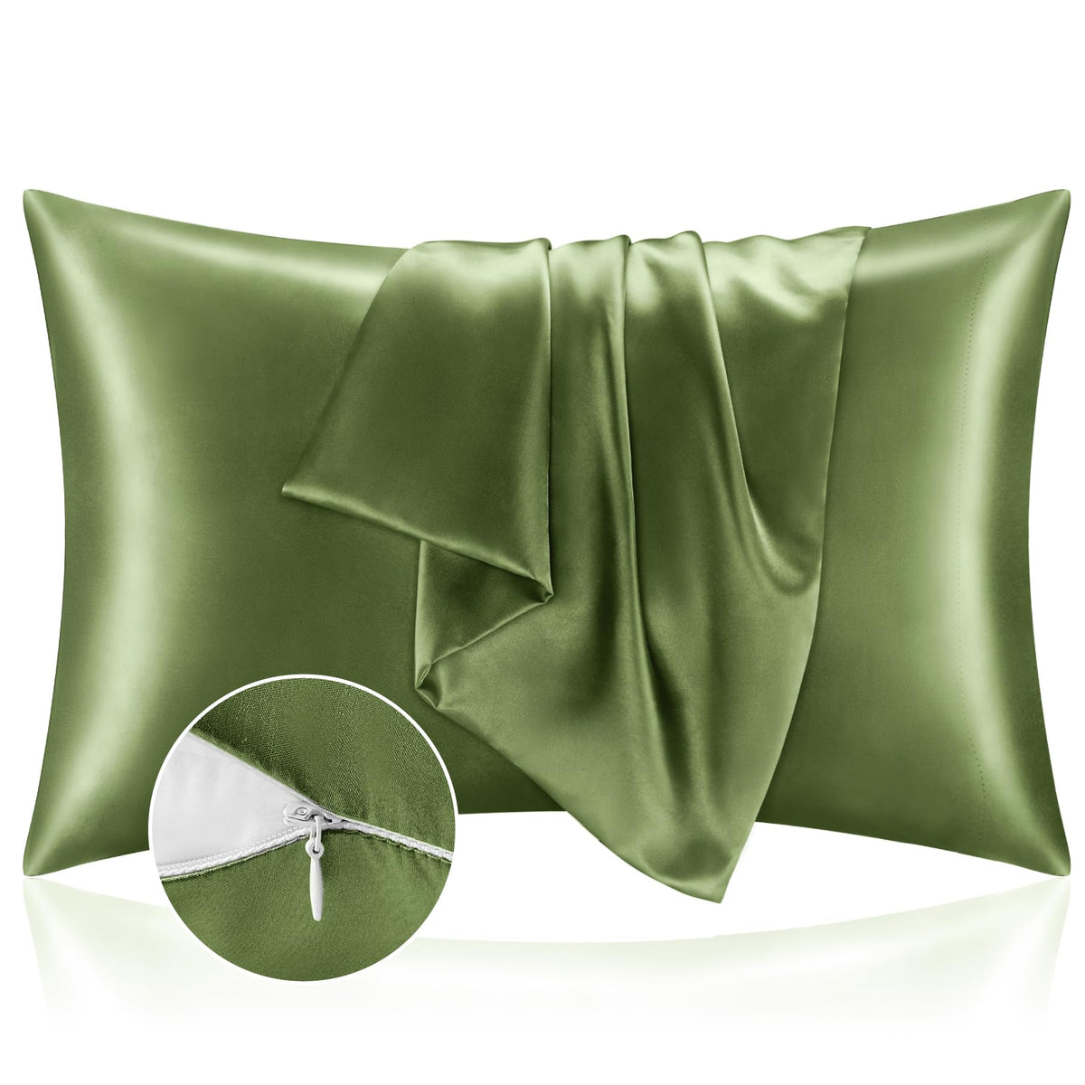 BEDELITE Zipper Satin Pillowcases, Standard Size 20"x26", Black, Set of 2