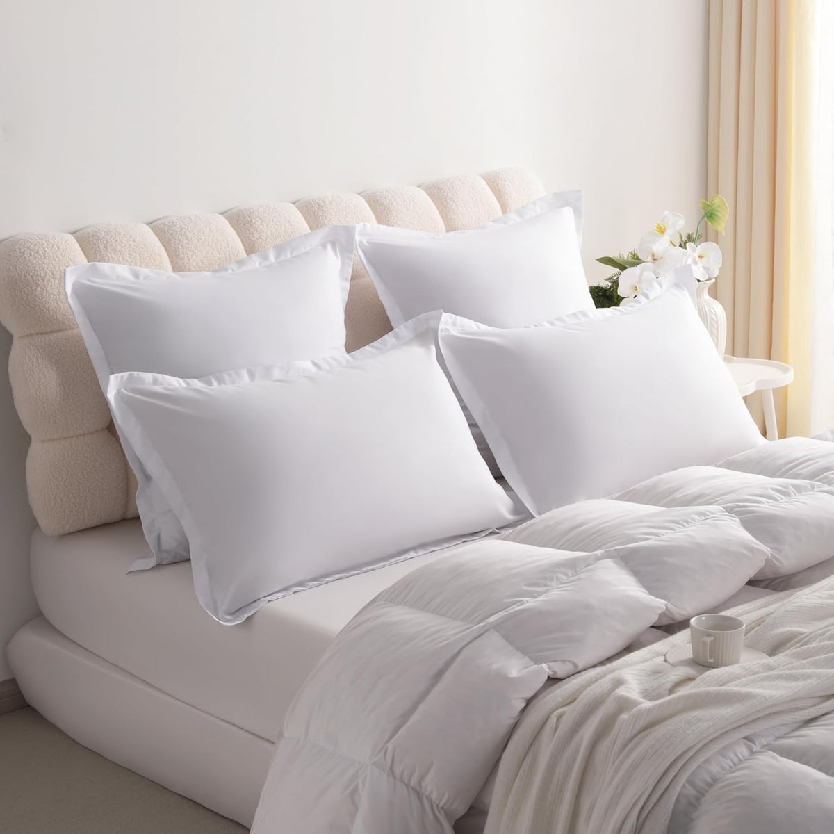 NTBAY Standard Pillow Shams, Set of 2, Microfiber, White