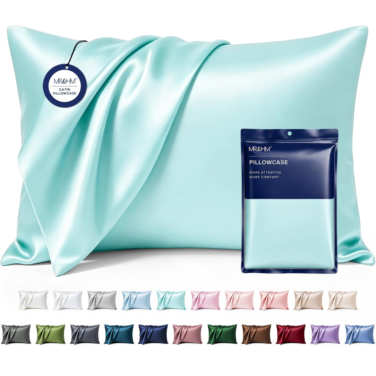 MR&HM Satin Pillowcase 2 Pack, Queen Size 20"x30", Black