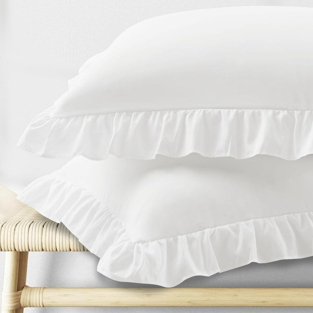 KKJIAF Ruffle Pillow Cases Standard Size Set of 2, White