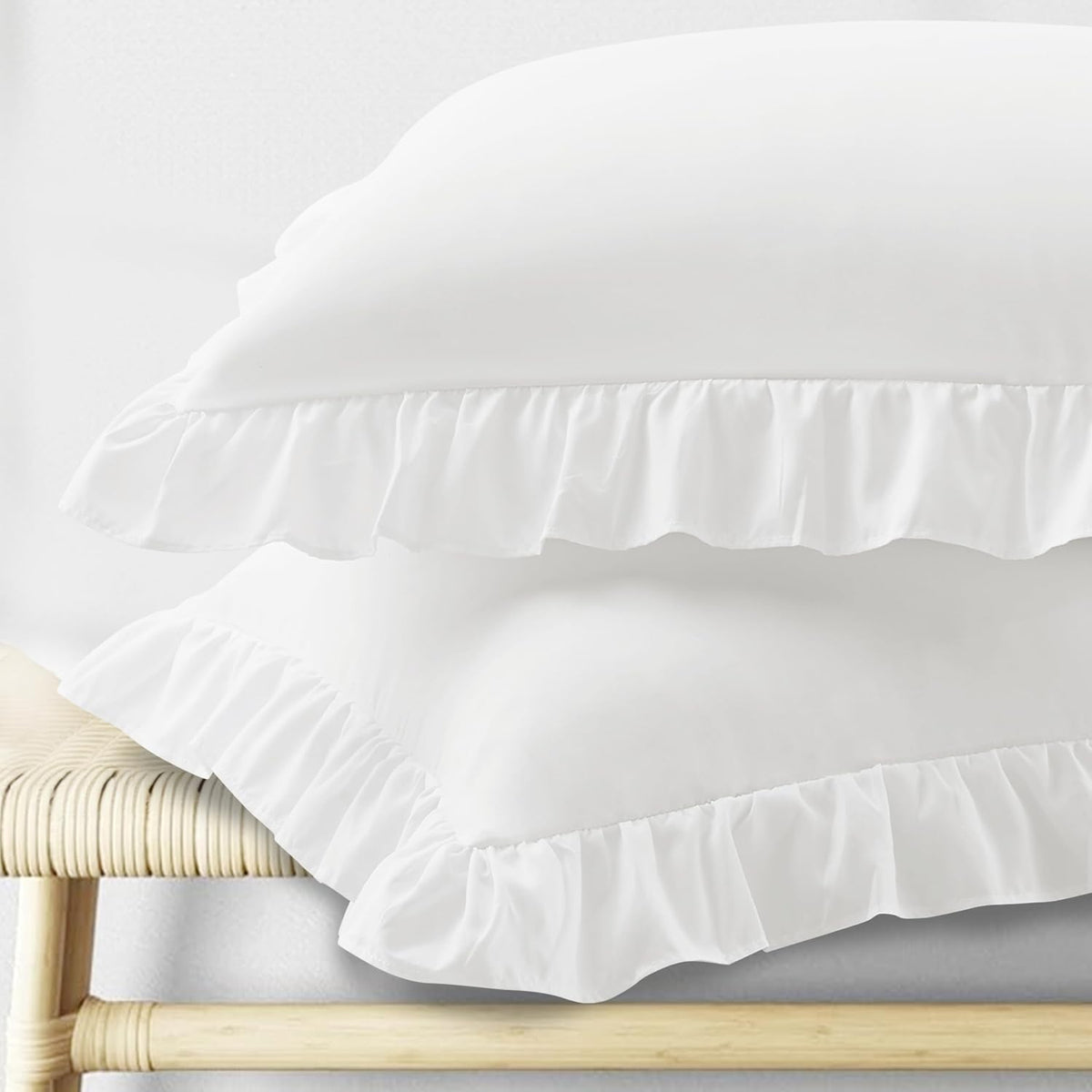 KKJIAF Ruffle Pillow Cases Standard Size Set of 2, White