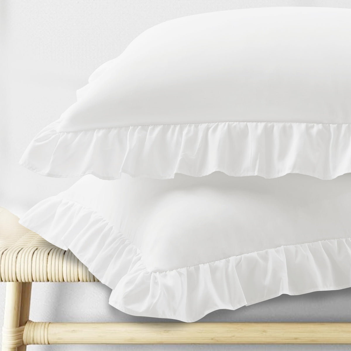 KKJIAF Ruffle Pillow Cases Standard Size Set of 2, White