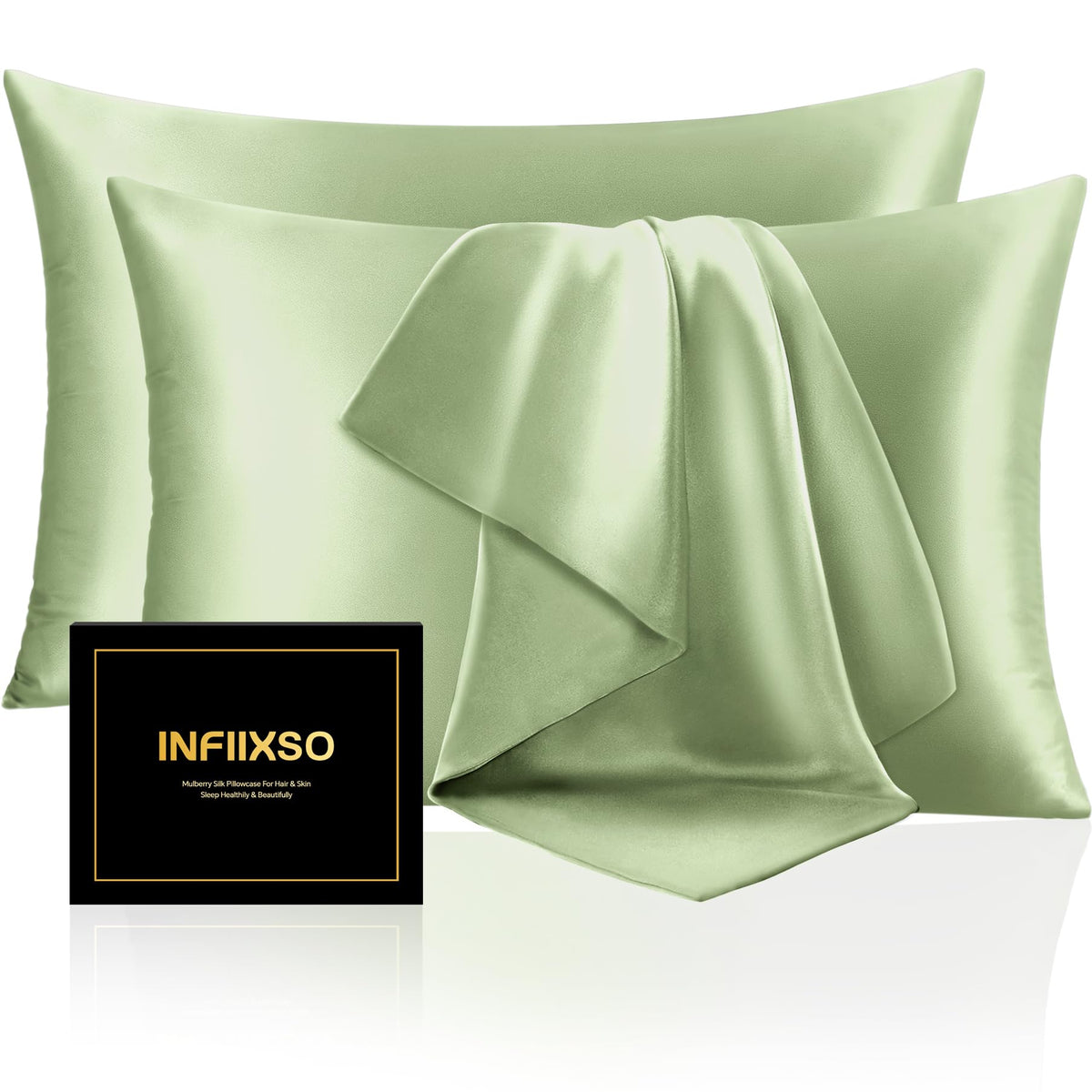 INFIIXSO Silk Pillow Cases 2 Pack, Standard Size, Hidden Zipper, Light Grey