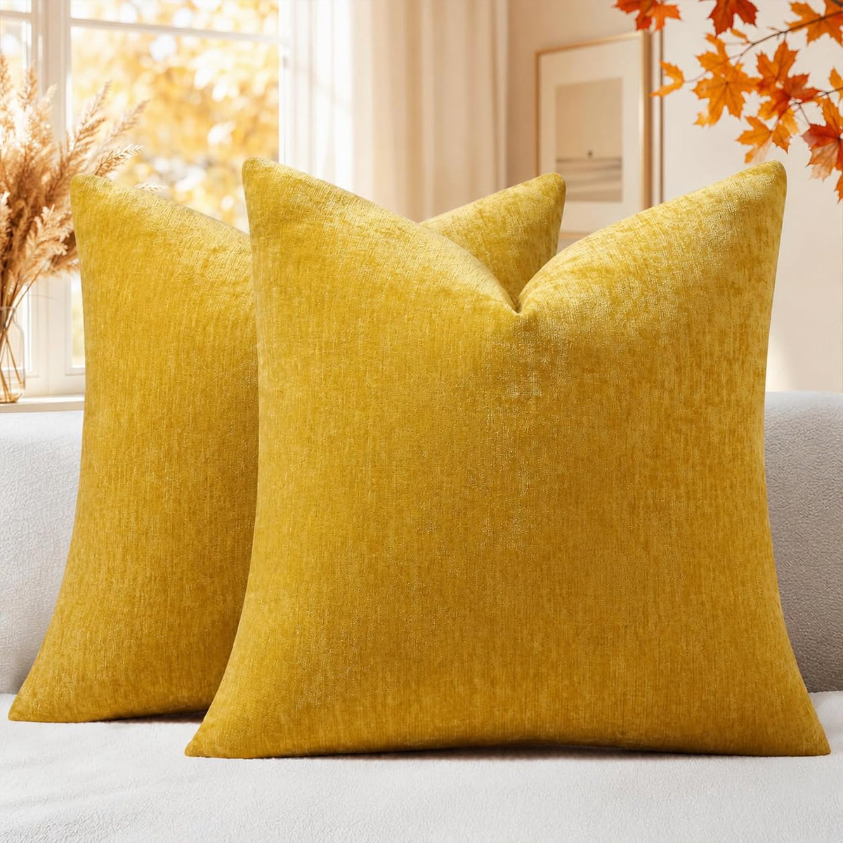 decorUhome Soft Chenille Blush Pink Throw Pillow Covers 18X18 Set of 2