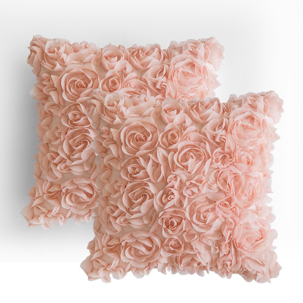 MIULEE Decorative Rose Flower Pillow Cover Pack of 1 Peach Pink 12x20 Inch