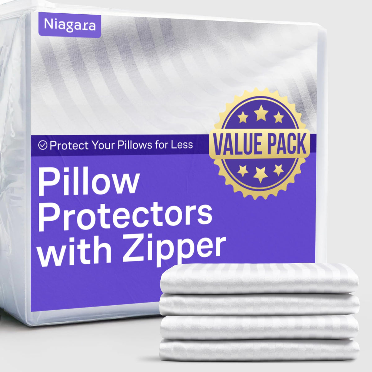 Ultra Soft Pillow Protectors with Zipper - Standard Size - Set of 2 - White