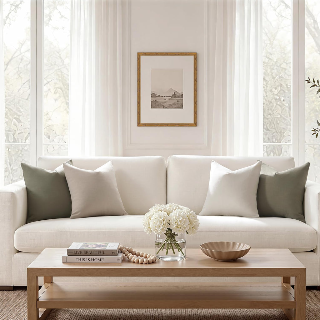 Meekio Linen Blend Throw Pillow Covers 18x18 Set of 2, Ivory