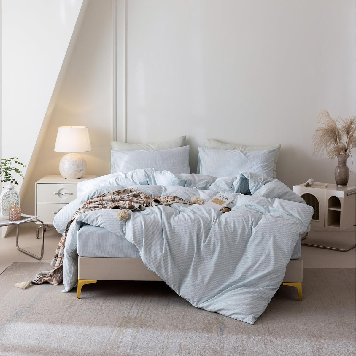 BDEAR 3Pcs Off White Duvet Cover Set Queen Size 90" L x 90" W, Oeko TEX