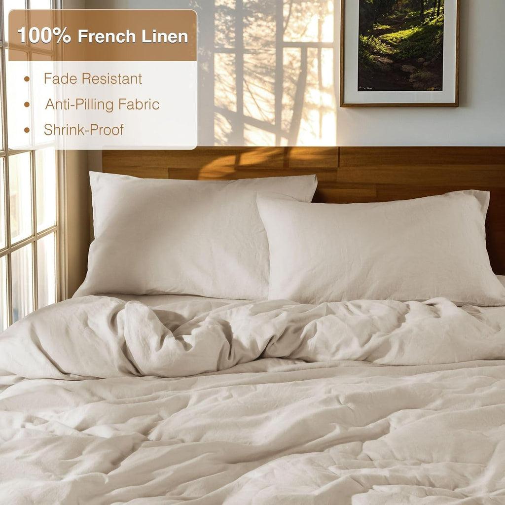 SONORO KATE 100% French Linen Queen Duvet Cover Set,Zipper Closure,3PC