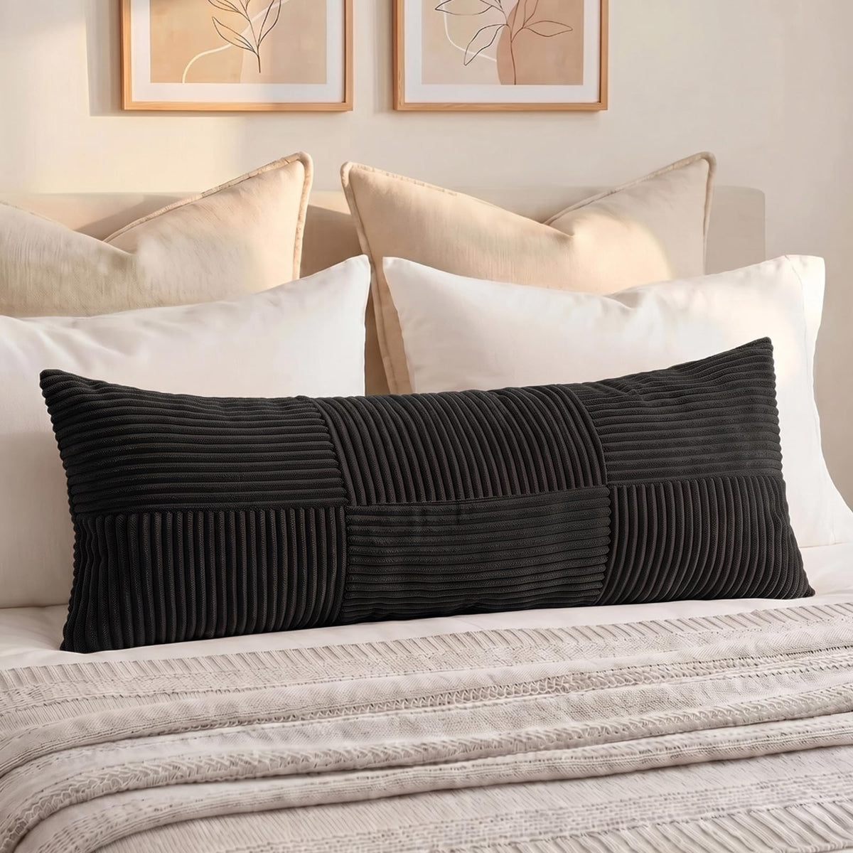 Fancy Homi Blush Pink Lumbar Decorative Throw Pillow Covers 12x20 Inch for Living Room Couch Bed, Rustic Farmhouse Boho Home Decor, Soft Striped Corduroy Rectangle Accent Cushion Case 30x50 cm