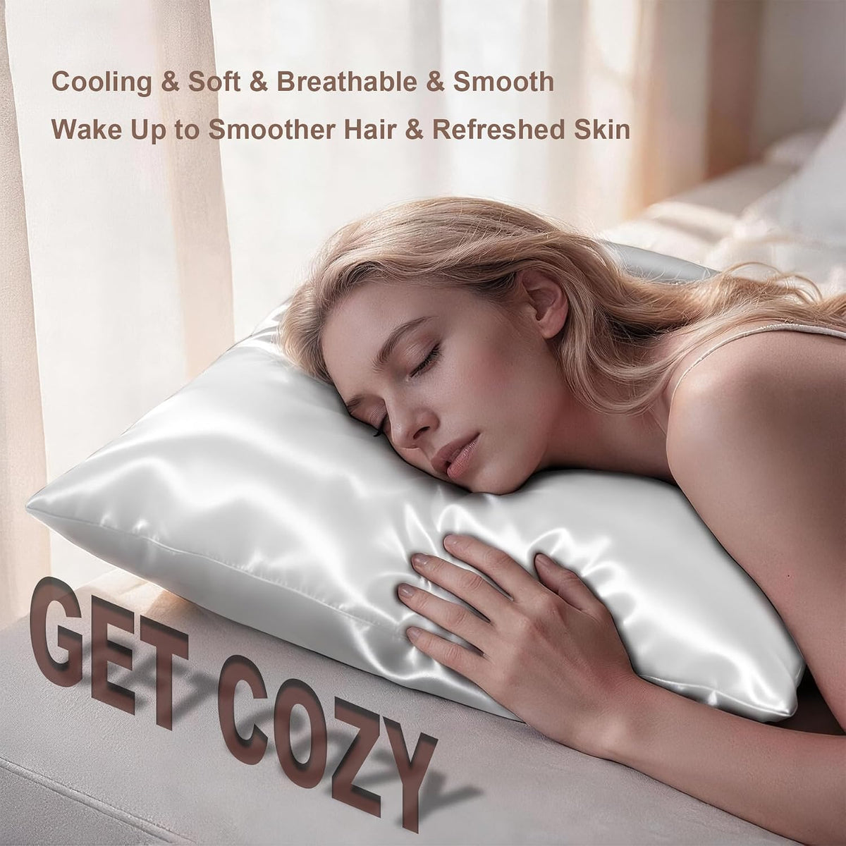 LYSHIN White Silk Pillow Cases Standard Size with Hidden Zipper