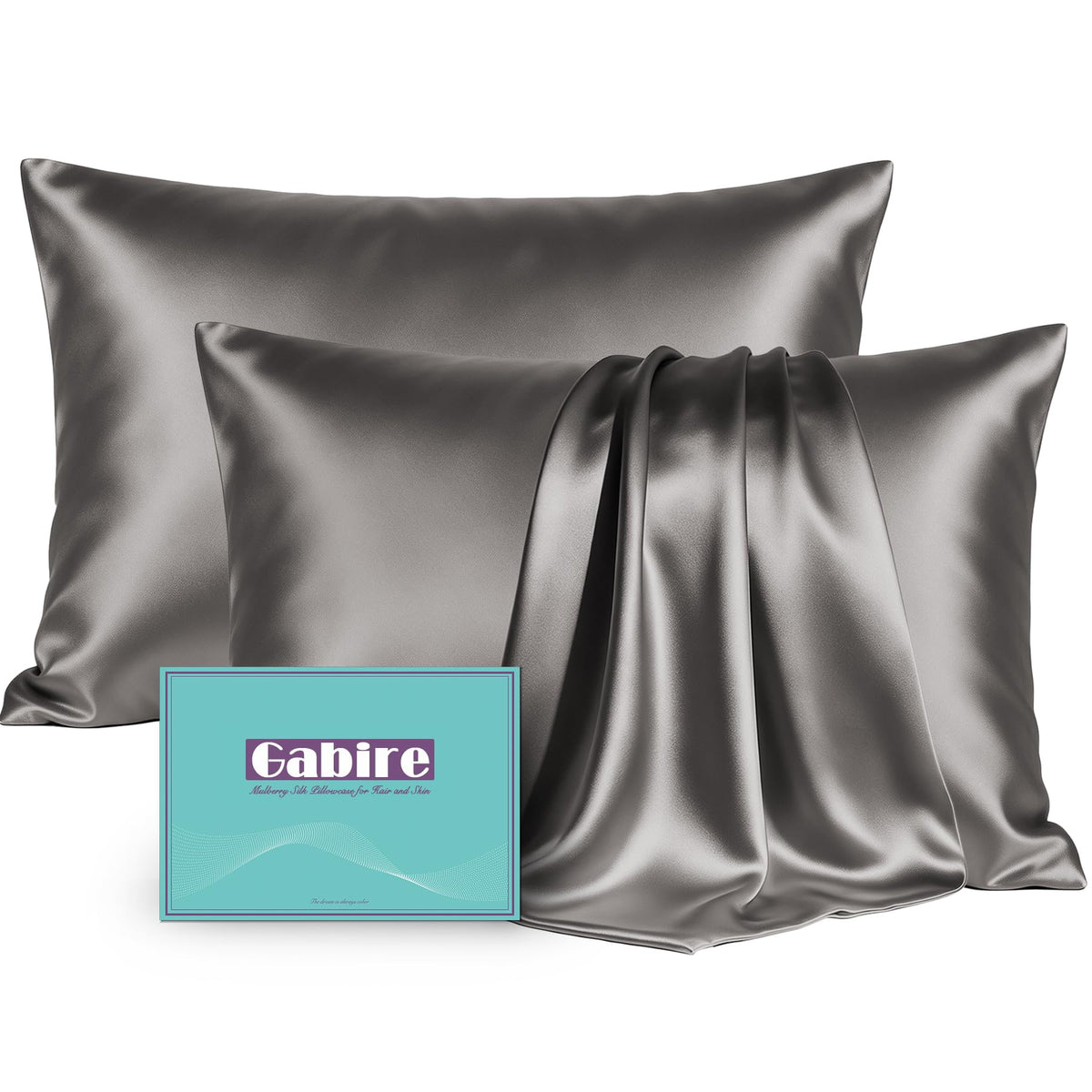 Gabire Mulberry Silk Pillow Cases Set of 2, Both Sides Real Silk Pillowcase for Hair and Skin Prevent Acne Pillowcase Organic Silk Pillowcase 2 Pack with Hidden Zipper, Black, Standard (20"×26")